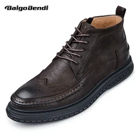 us size cowhide business men winter lace up brogue shoes real leather british retro carved ankle boots