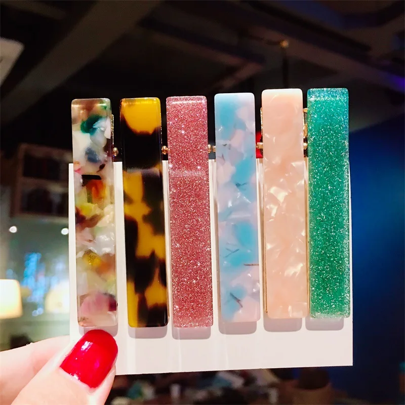 

Korean Acetic Acid Hairpin Square Contrast Color Duckbill Clip Sweet Girl Bangs Clip Top Clip Mori Clip Hair Accessories