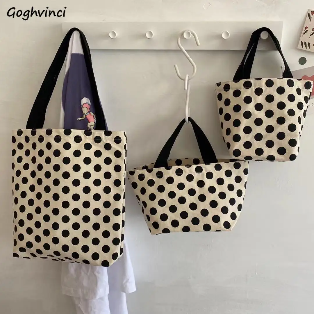 

Dot Print Shopping Bags Large Capacity Handle Vintage Portable Totes Ins Simple Grocery Storage Package Travel Shoulder Bolsas