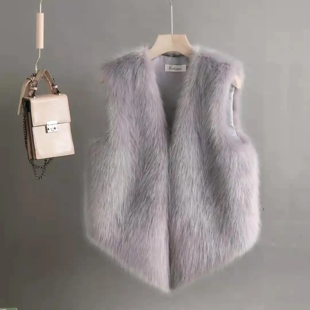 

2021 Faux fox fur fur vest jacket female 2021 winter temperament mid-length fur
