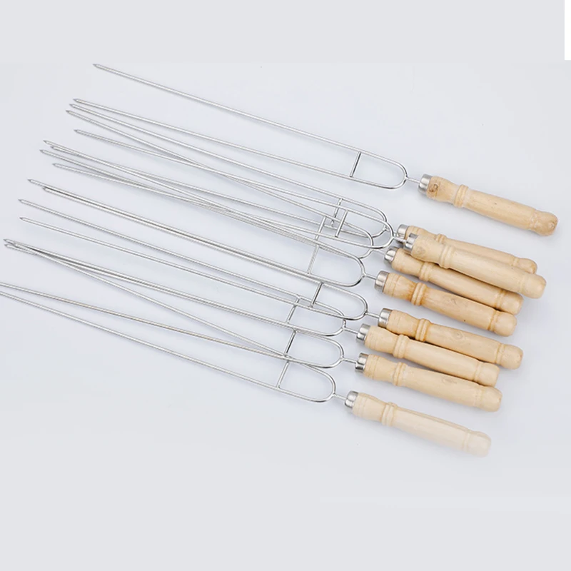 

Rotasting Sticks with Wooden Handle Durable Washable Easy Operation Non-Slip Wooden Handle for BBQ Outdoor Camp AA