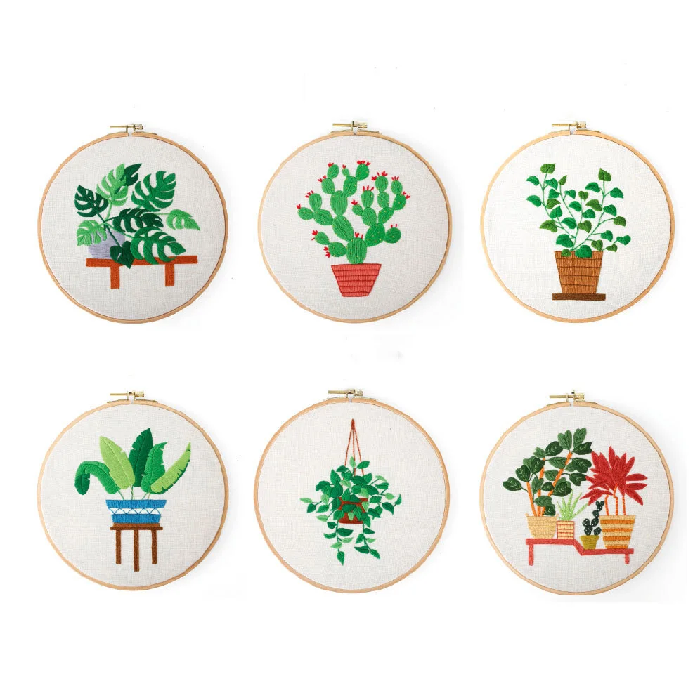 

Набор для вышивания «сделай сам» с зелеными растениями и кольцом для начинающих, Набор для вышивки крестиком, ручная работа, шитье, художест...