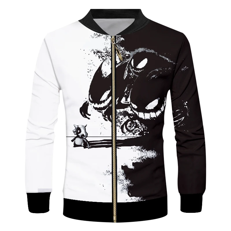 Мужская куртка на молнии UJWI черно-белая Свободная большого размера с длинным