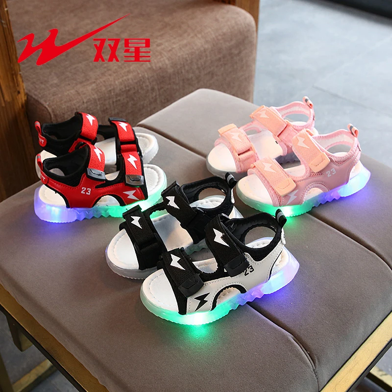 Детская обувь с двойной звездой Светодиодные фонари Сандалии для мальчиков