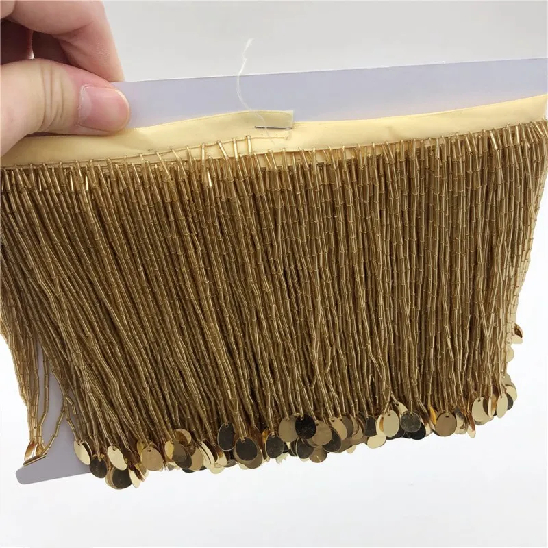 Оптовая продажа 5 метров 15 см (6 дюймов) крупное стекло золотой цвет бусины бахрома