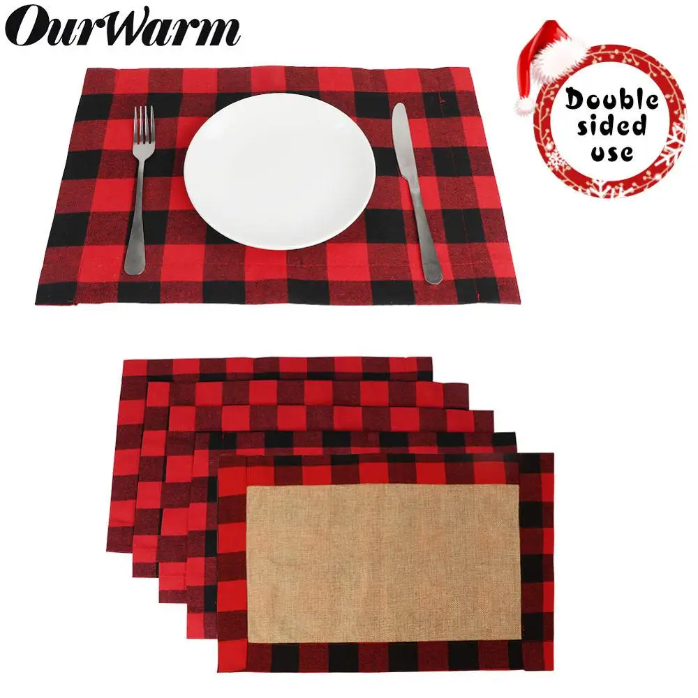 OurWarm, 2 шт., рождественские клетчатые и мешковины буйвола, двухсторонние, двухсторонние, водонепроницаемые столовые приборы