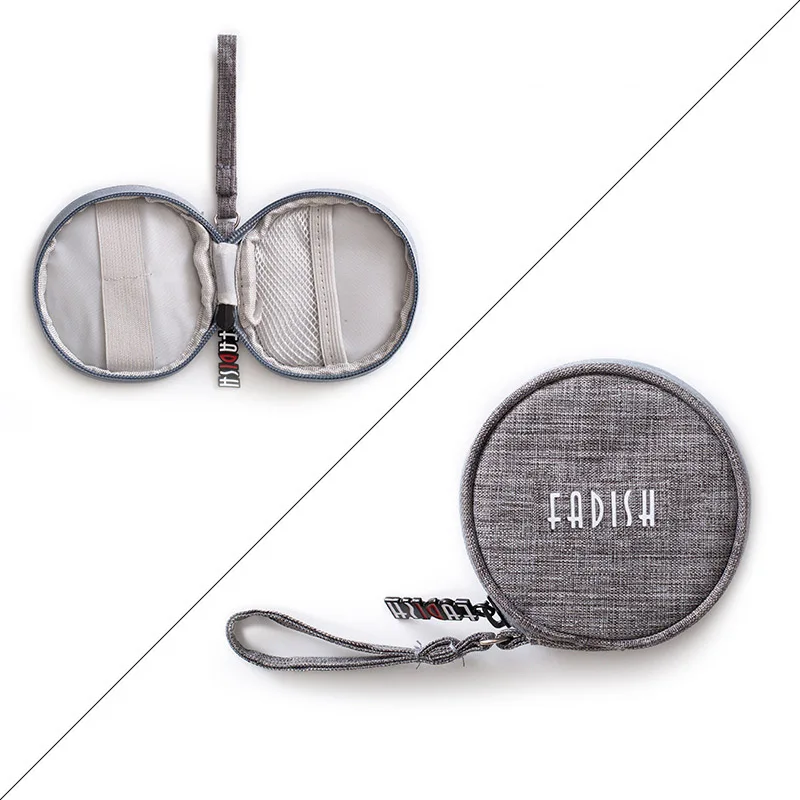 Round grey Портативный USB кабель Органайзер сумка для наушников коробка дорожный Кабельный органайзер Чехол Органайзер проводов для наушников сумка для кабеля мини сумки - Цвет: Round grey