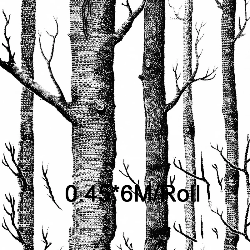 

Modern Simple Black and White Wood Wallpaper Birch Waterproof Self Adhesive Porch PVC Decoration for Living Room for The Walls
