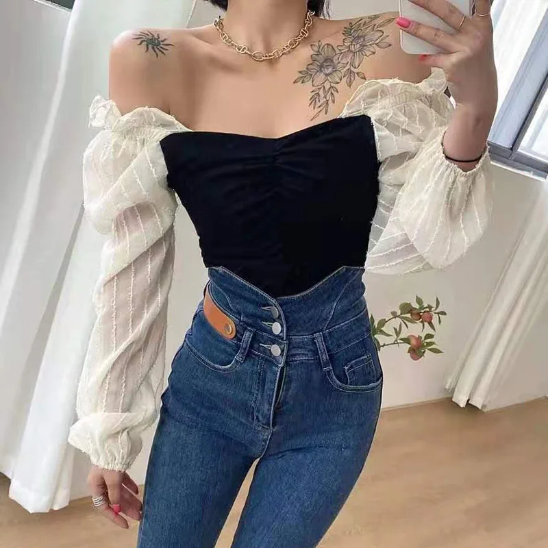 Женские Топы плиссированная полая Out (головоломка) с длинными рукавами для женщин