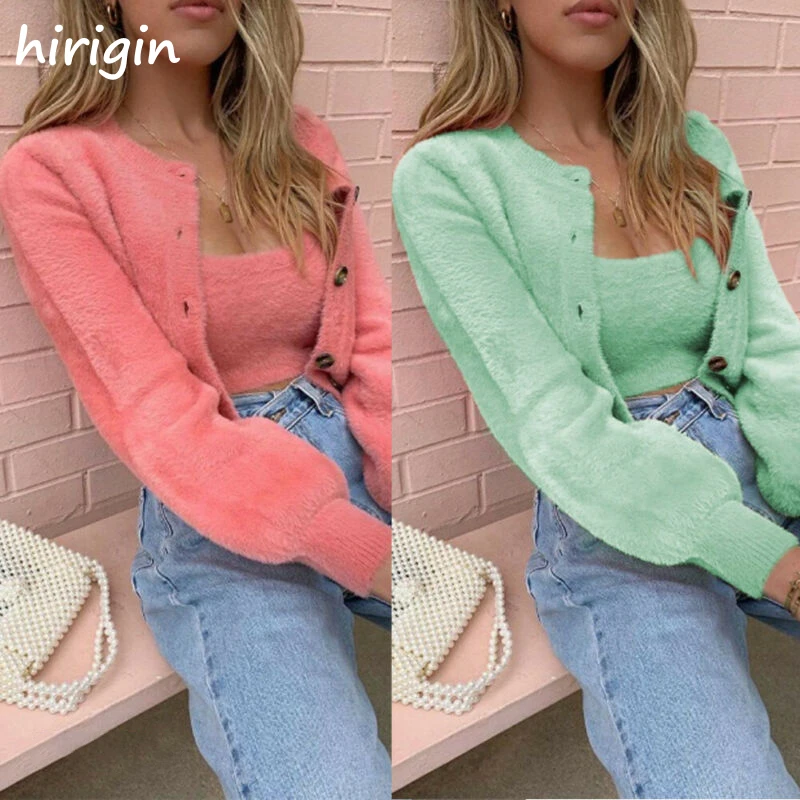 Комплект женский из двух предметов теплый пушистый пиджак на пуговицах с длинным