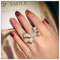 2021 new trend big gold bowknot ring with bling stone for women wedding engagement bow knot fashion gift engagement jewelry