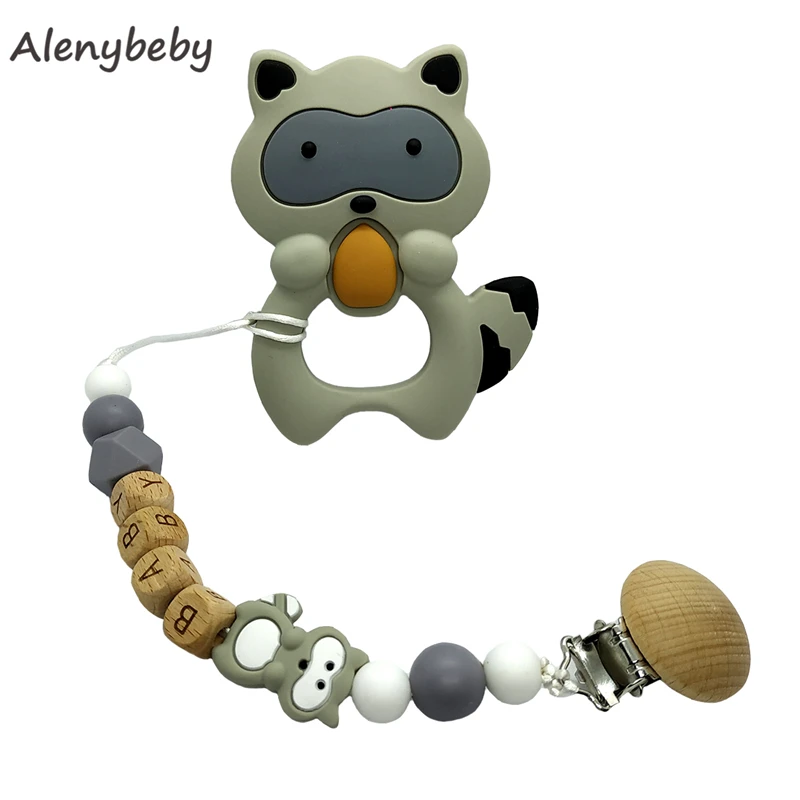 Персонализированная силиконовая цепочка для прорезывания зубов с именем енота