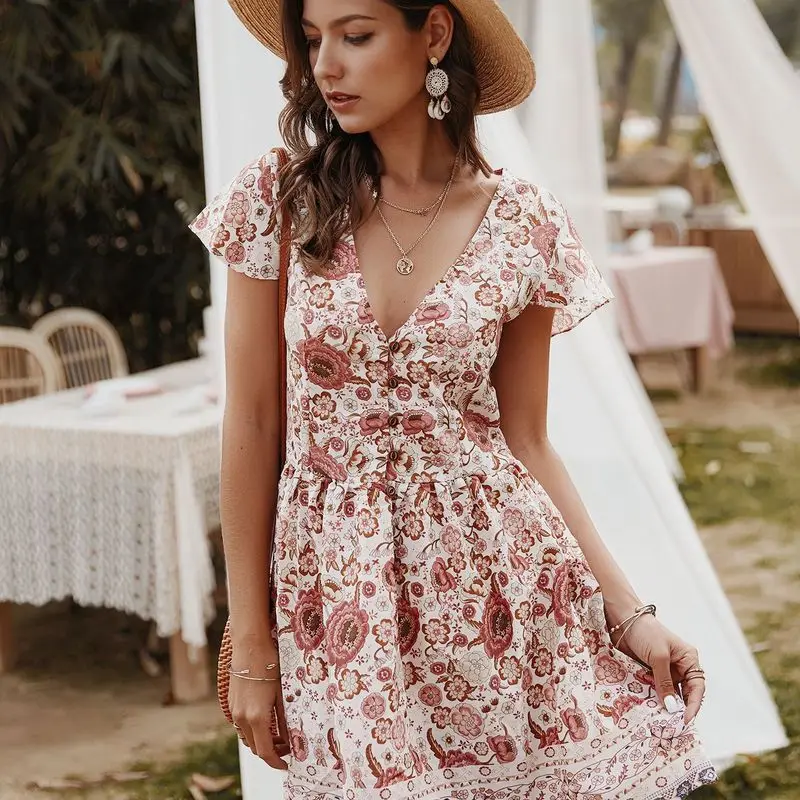Платье в стиле бохо кафтан 2020 женское летнее сексуальное мини платье из хлопка и