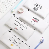 simple style hipster pencil bag for boys and girls cartoon cute large capacity creative text pu pencil bag multi functional