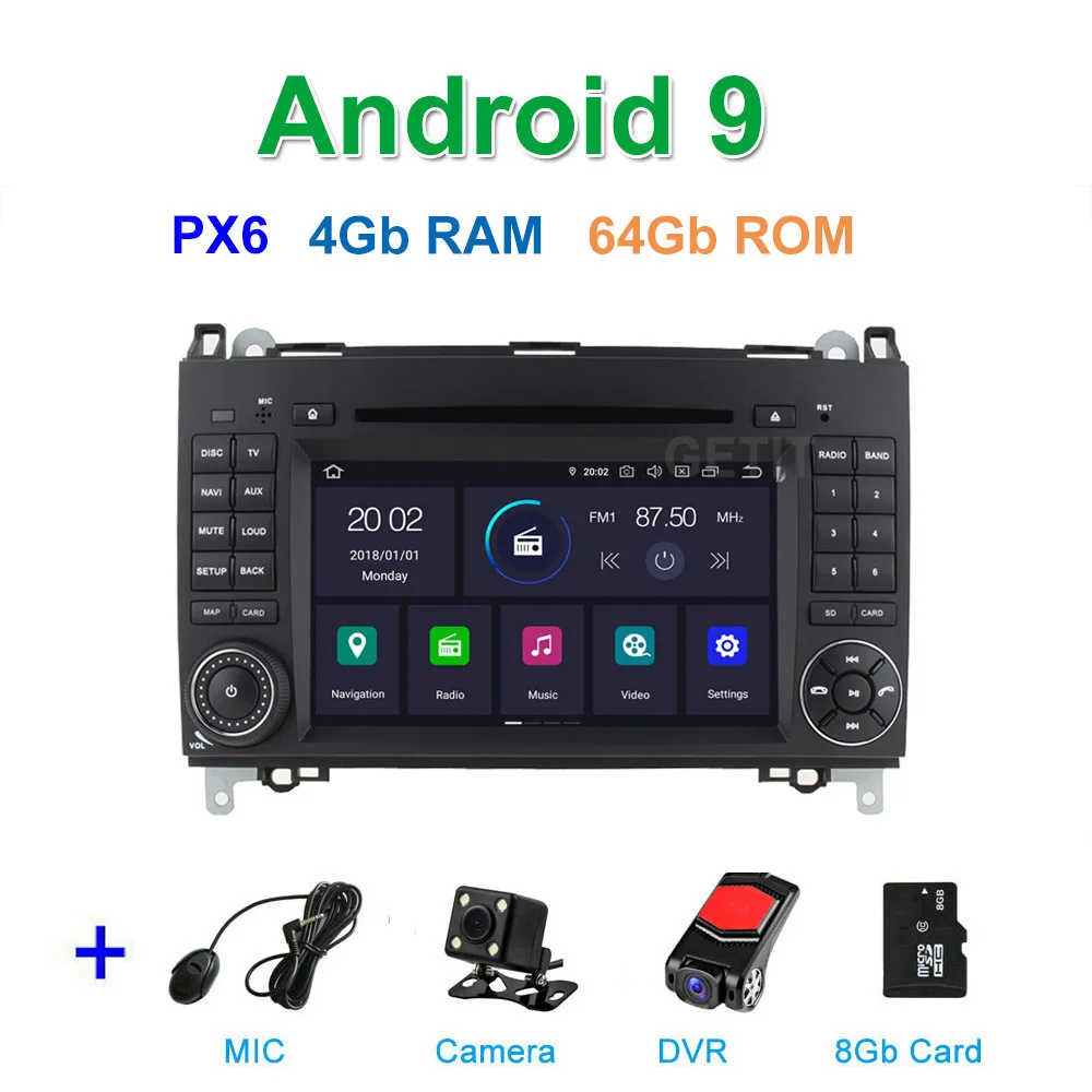 PX6 4G CAM DVR SD DSP 64G PX6 Android 9,0 автомобильный DVD мультимедиа радио gps для Mercedes Benz B200 W169 W245 Viano Vito W639 Sprinter W906 - Цвет: PX6 4G CAM DVR SD