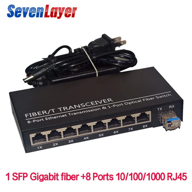 10/100/1000M 8 RJ45 1 Sfp волоконный гигабитный Ethernet коммутатор 1F8E волоконно-оптический медиаконвертер одиночный режим