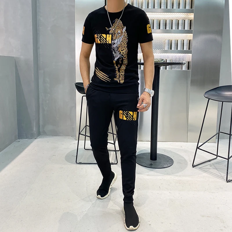 

Men's brand 2-piece summer high quality design diamond slim sportswear