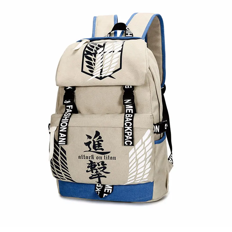 Мужской холщовый рюкзак атака на Титанов черный вместительный школьный для