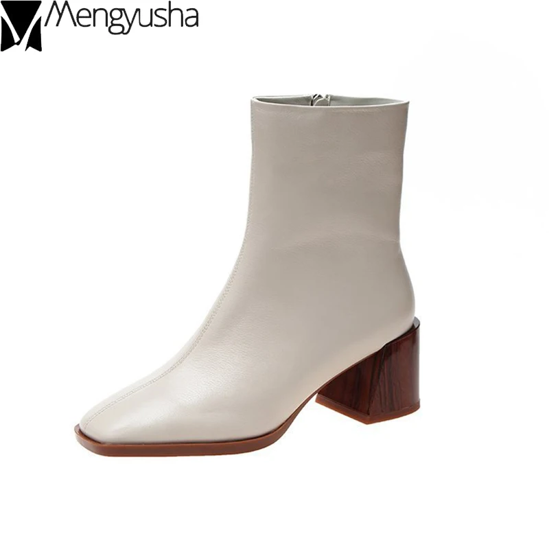 Женские ботинки Челси на деревянном каблуке Ботинки из мягкой кожи до середины