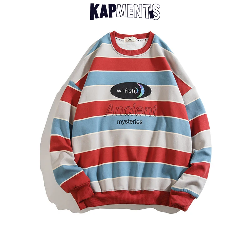 Мужская Повседневная Толстовка в полоску пуловер японском стиле уличная одежда