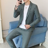 2021 autumn new suit suit men trend two piece korean version of the nightclub barber suit a suit of clothes