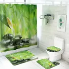 Тканевая занавеска для душа с рисунком зеленого бамбука, s занавеска для воды из дзен-камней, занавеска для ванной, Нескользящие ковры, занавеска для ванной, набор ковриков