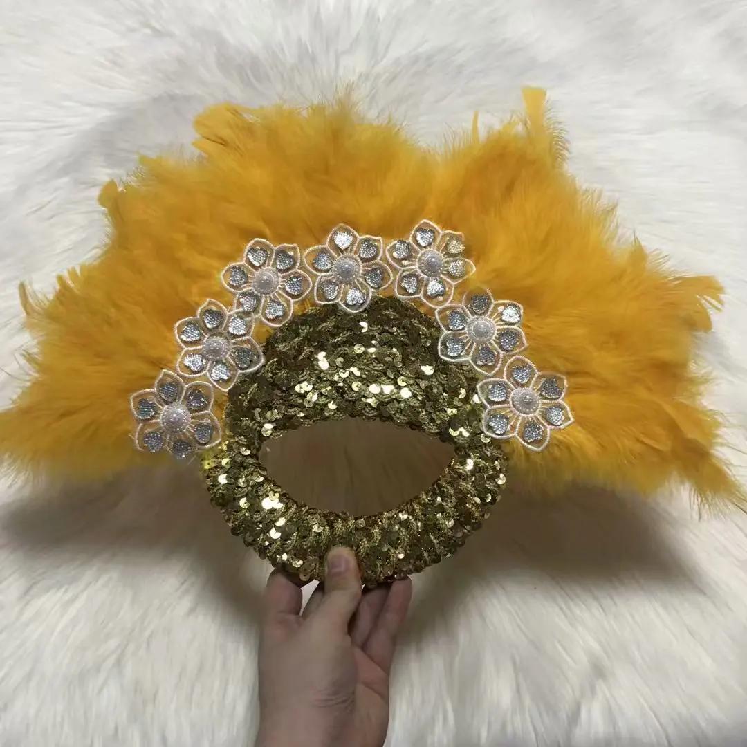 1 шт. Африканский бежевый индейка перо ручной вентилятор ручная работа Фанаты для