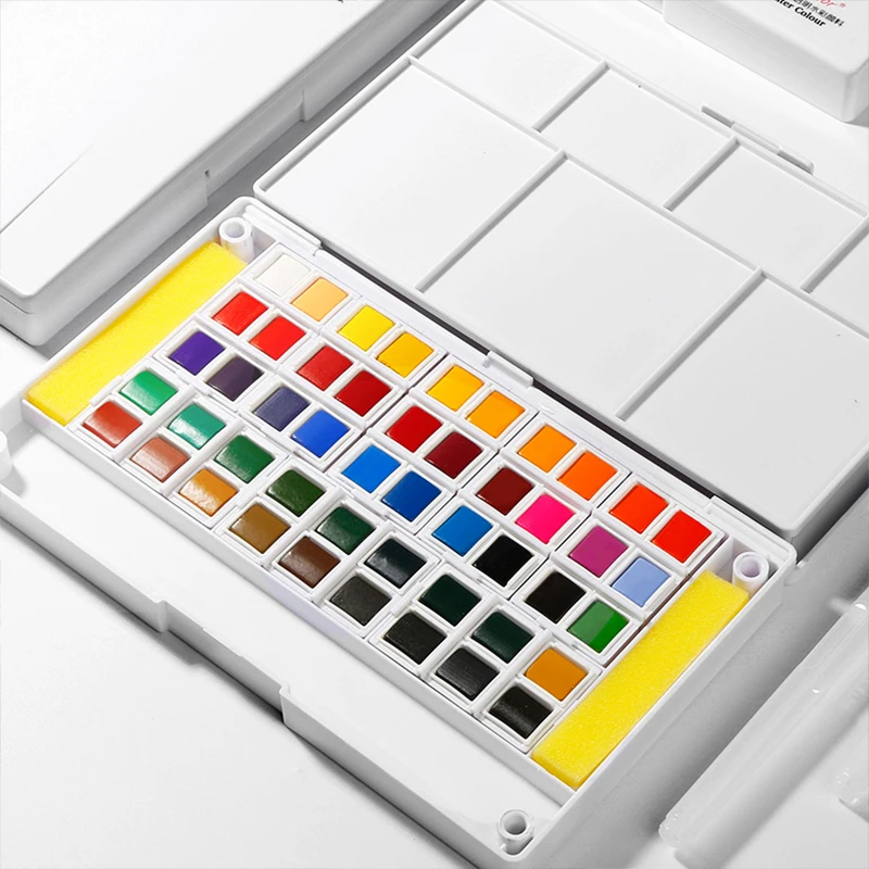 Твердые акварельные краски в наборе с кистью для воды пигментный Набор рисования