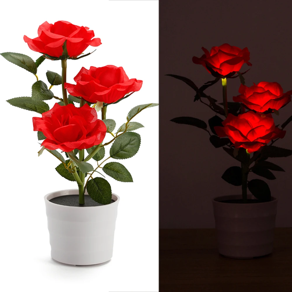 

Potted Rose Flower Flowers Table Lamp Home Garden Room Outdoor Decoration Weddings Birthdays Parties Gift LED Solar