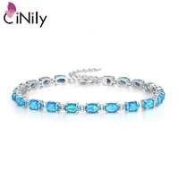 cinily white blue pink fire opal stone chain link bracelet silver plated black gold fine strand tennis bracelets jewelry female