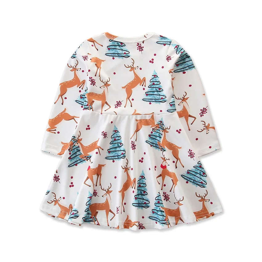 

Wholesale Long Sleeve Latest Kids Dress Casual Children Boutique Clothing Designs Christmas Deer Printed Child Baby Clothes