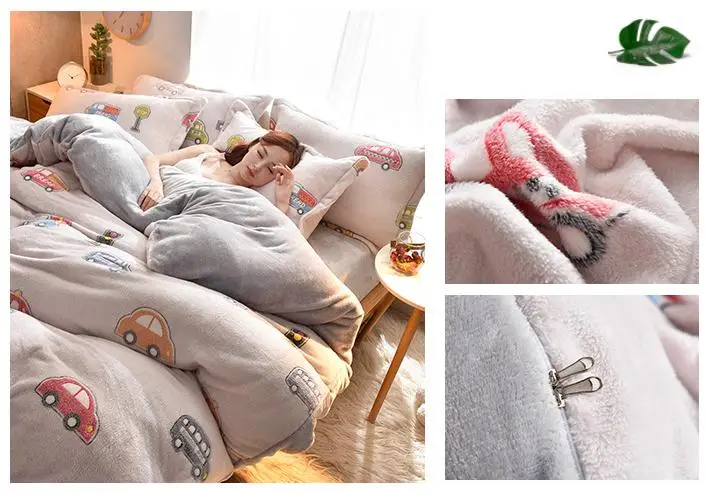 Winter Flannel Fleece duvet cover single Comforter cover Home textile 1pc cartoon Solid warm quilt cover Velvet bedcover