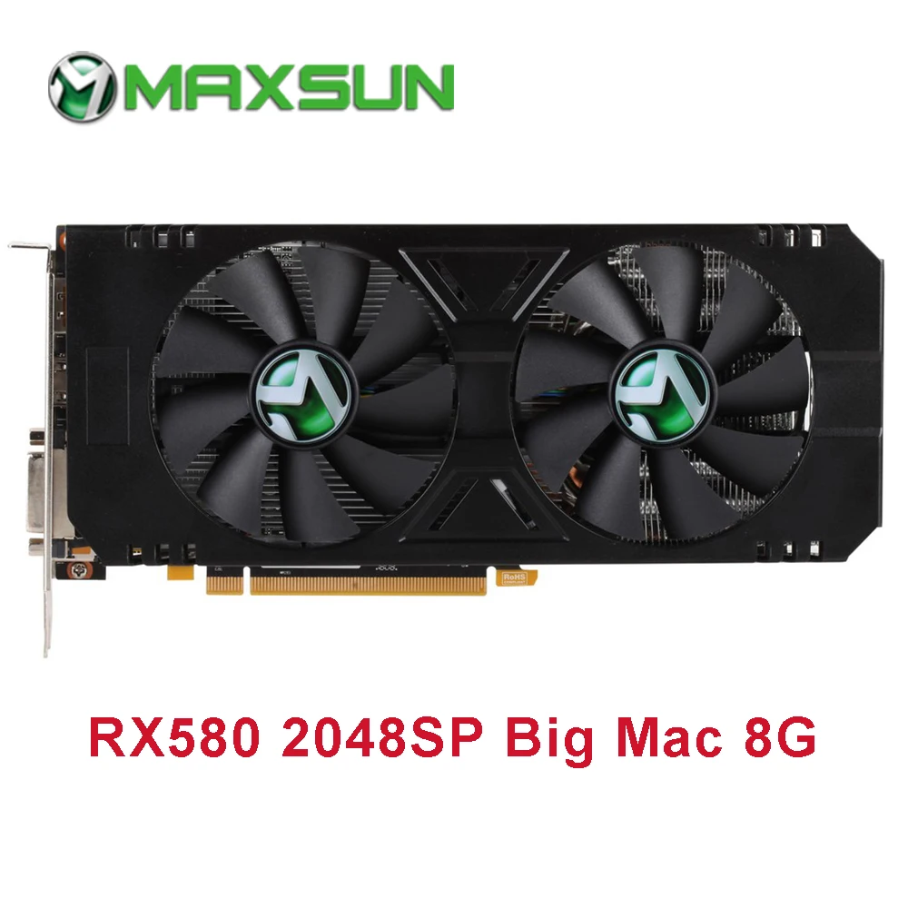 Видеокарта MAXSUN видеокарты rx 580 2048SP Big Mac 8G GDDR5 256bit AMD 7000MHz 1168 MHz-1284 MHz HDMI+ DP* 3+ DVI RX580
