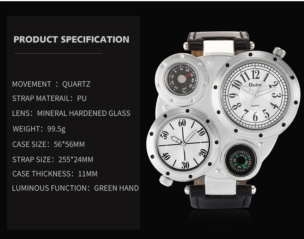 OULM Уникальный Дизайн Кварцевые часы для мужчин коричневый кожаный ремешок