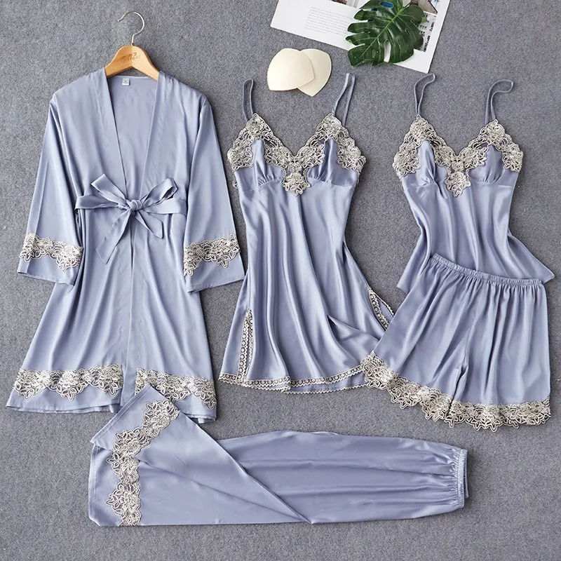 Халат кимоно Женский Свадебный с V образным вырезом пикантный кружевной отделкой