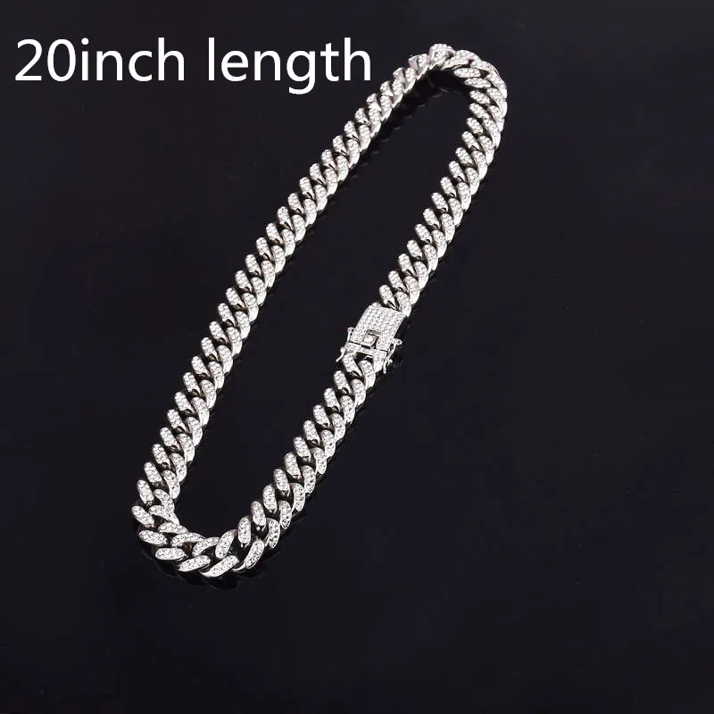 silver 20inch Мужская цепочка в стиле хип-хоп со льдом, ожерелье с кристаллами, CZ мужские кубинские цепочки, ожерелье, ювелирные изделия в стиле хип-хоп, подарки - Окраска металла: silver 20inch