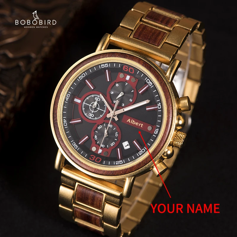 Часы relojes homb BOBOBIRD мужские деревянные персонализированные военные секундомеры с