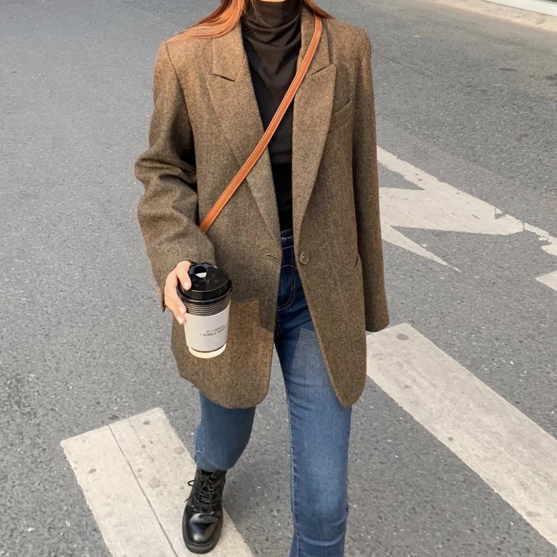 Женский двубортный блейзер в клетку с карманами|Женские пиджаки| |