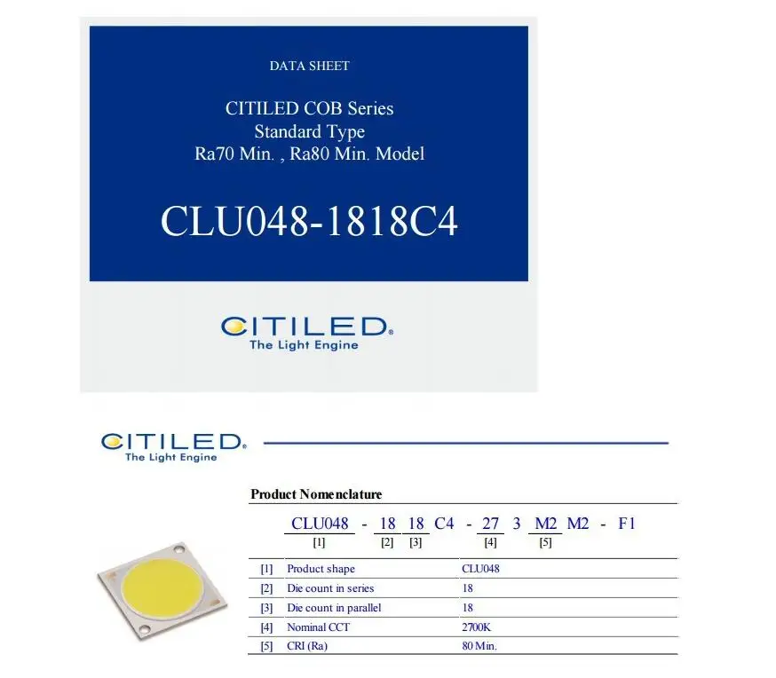 Citizen COB серия версия 6 CLU048 1818C4 Идеальный держатель 180 мм 100 Вт pin ребро радиатора 100 мм стеклянный объектив/Отражатель