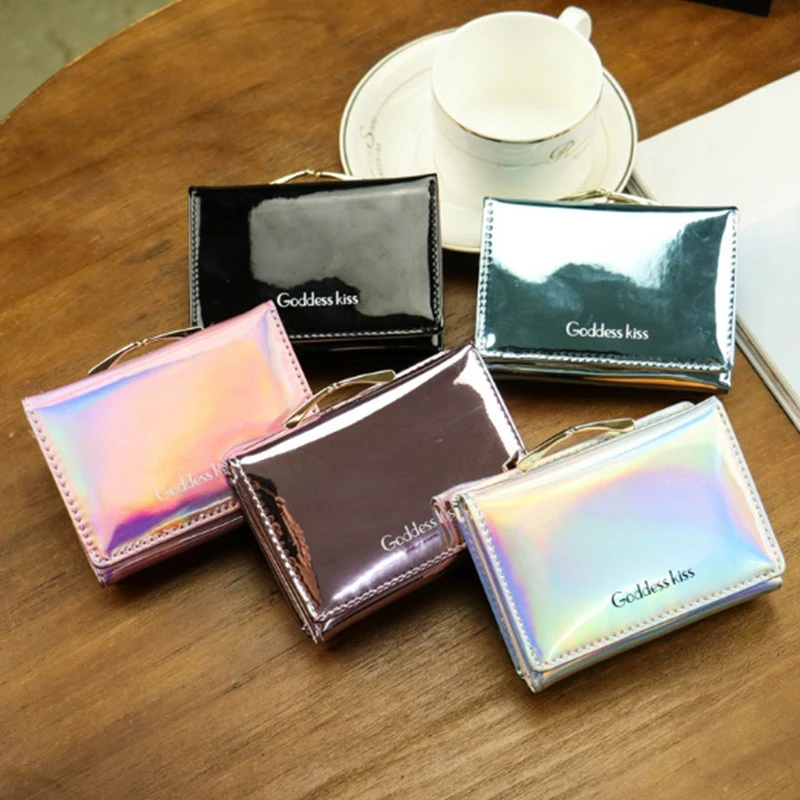 Модные женские маленькие бумажники с лазерной голографией новинка 2020 складные