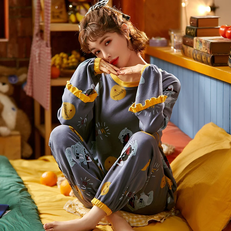 Новинка 2020 г. весенне осенний хлопковый женский пижамный комплект в стиле