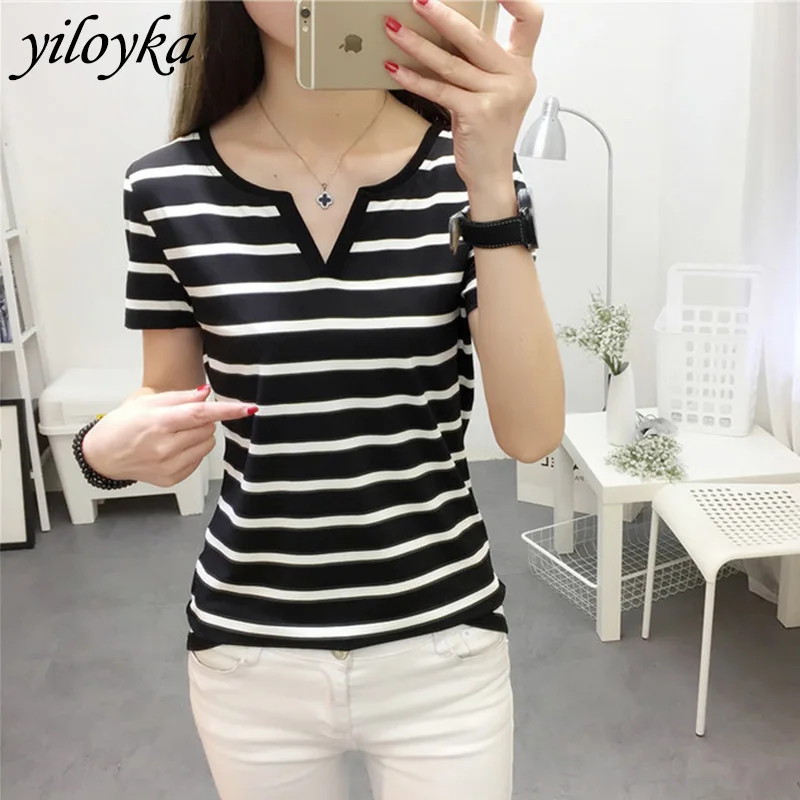 Женская футболка в полоску с коротким рукавом стиле Харадзюку | одежда