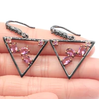 40x28mm unique jewelry set gothic trangle created pink tourmaline black gold silver pendant earrings hiphop