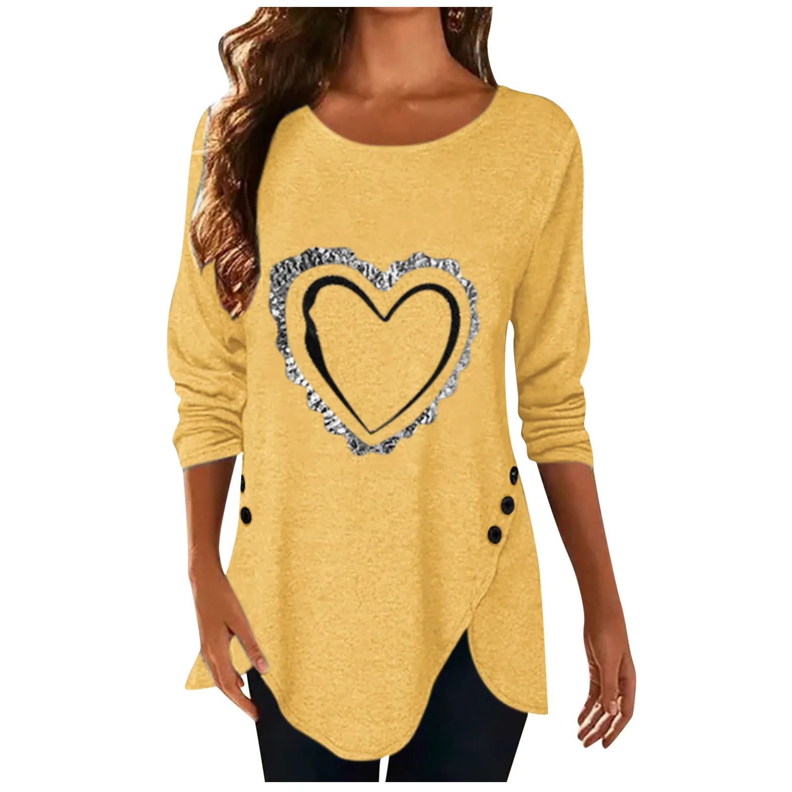 Женская туника с круглым вырезом и длинным рукавом принтом сердца размера плюс |