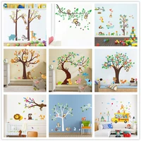 forest animals tree wall stickers for kids room monkey owl jungle wild wall decal baby nursery bedroom decor poster mural 1piece