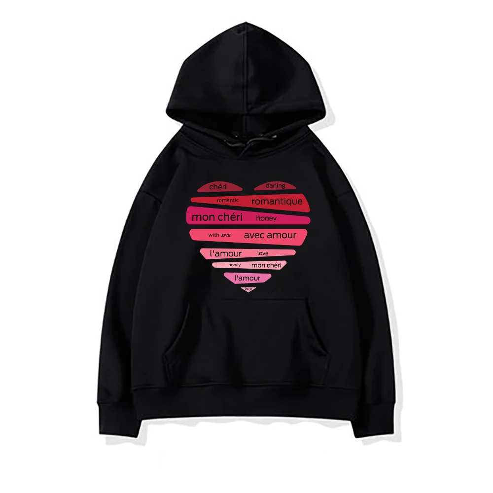 

With Love Avec Amour Print Womans Sweatshirt 2021 Fleece Hip Hop Hoodie Fashion Casual Sweatshirt Autumn Crewneck Female Hoodies