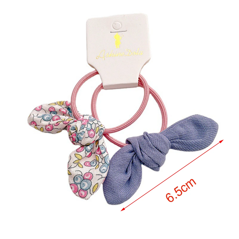 

2Pcs Children's Cute Hair Rope Floral Cherry Rabbit Ears Sweet Girl Rubber Band Kids Ponytail Hair Accessories