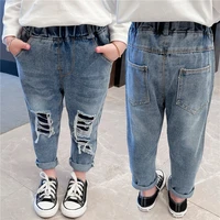 girls babys kids long jean pants 2021 hole spring autumn toddler cotton beach casual trousers princess childrens clothing