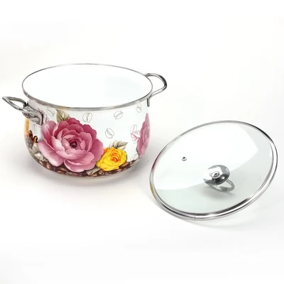 3.8L эмалированная кастрюля для супа с Стекло крышка Нержавеющая сталь ручка