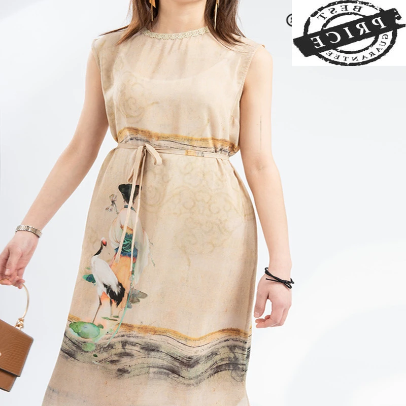 

Real Silk Vintage Summer Dress Women Clothes 2021 Boho Floral Long Dresses Elegant Sleeveless Beach Party Vestidos A3132
